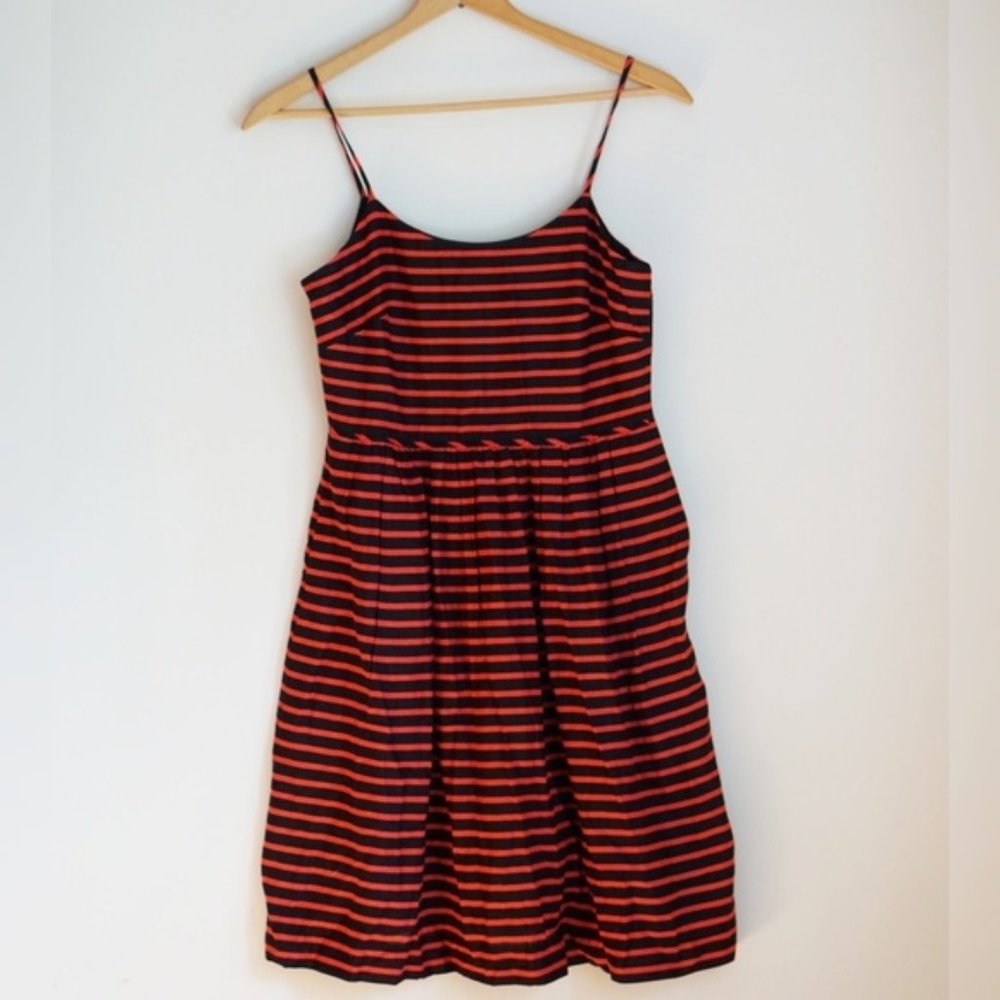 J. Crew Linen Blend Black & Red Striped Dress